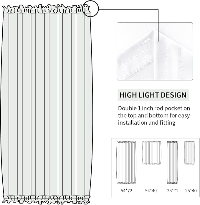 DWCN French Door Curtains – Rod Pocket Thermal Curtain for Doors with Glass Window, Kitchen and Patio Doors for Privacy, 54 X 72 Inches Long, 1 Curtain Panel with Tieback, Pure White
