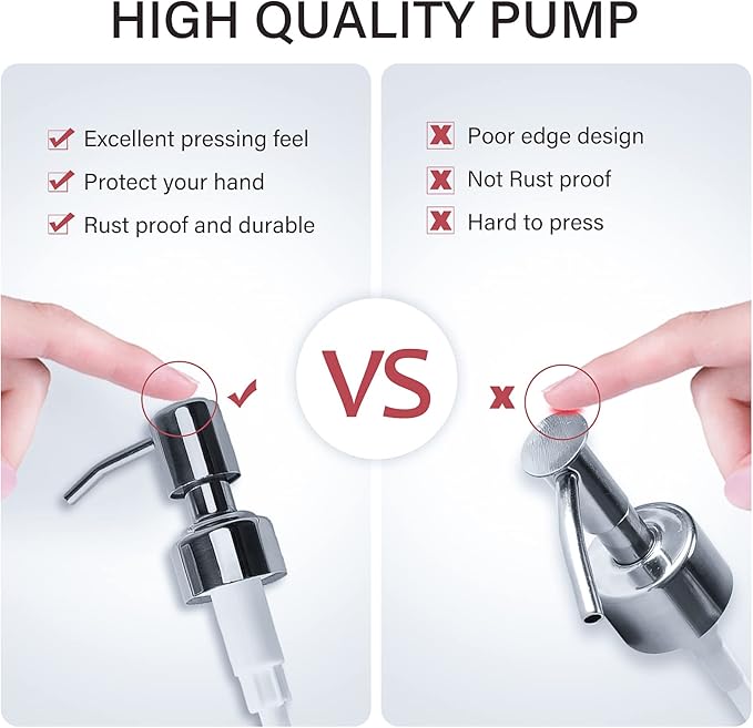 Clear Glass Soap Dispenser 18 oz, 2 Pack Hand Dish Soap Dispensers Bathroom with Stainless Steel Pump, Refillable Kitchen Liquid Decorative Bottles for Hand Sanitizer, Lotion