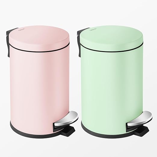Cesun 1.2 Gallons Small Pink Trash Can, Bathroom Garbage Can with Lid and Foot Pedal, Mini Round Wastebasket for Bathroom, Bedroom, Office, 4.5 Liters / 1.2 Gallons, Pink