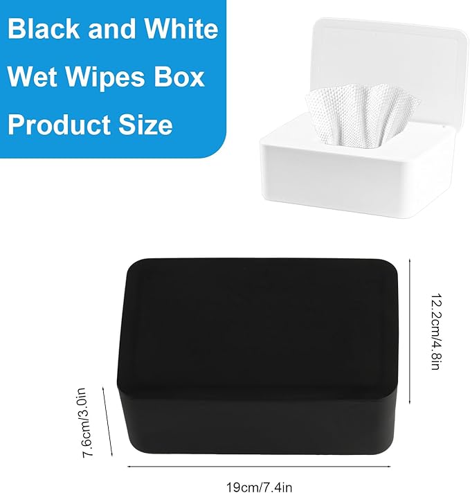 2Pcs Diaper Wipes Dispenser, Refillable Wipe Container, Wipe Container with Sealing Design Lid, Keep Wipes Fresh,Wet Wipes Cases (White/Black)