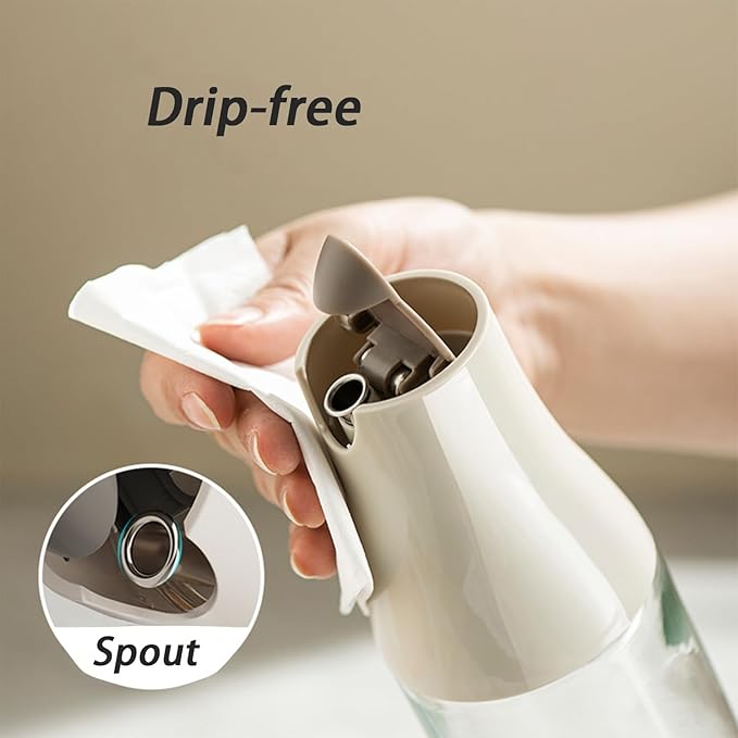2 Pack Oil Dispenser for Kitchen, Auto Flip Non-Drip Design, Leak Proof, Oil Vinegar Dispenser Set, Glass Oil Bottle with 500ml Capacity, Warm Grey (2)