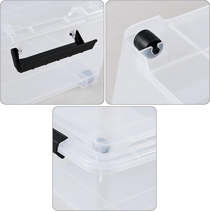 20 Quart Stackable Plastic Under Bed Bins with Lid, Set of 4 Clear Latch Storage Container with Wheels