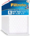 Filtrete 16x25x1 AC Furnace Air Filter, MERV 13, MPR 1900, Premium Allergen, Bacteria & Virus Filter, 3-Month Pleated 1-Inch Electrostatic Air Cleaning Filter, 6-Pack (Actual Size 15.69x24.69x0.78 in)
