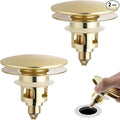 Universal 2PCS Bathroom Sink Stopper 2 in 1 Pop Up Metal Sink Drain Strainer with Hair Catcher, Fit for 1.1~2.36" Sink Basin Hole, Big Cover Cap, Anti-clog, Brushed Gold