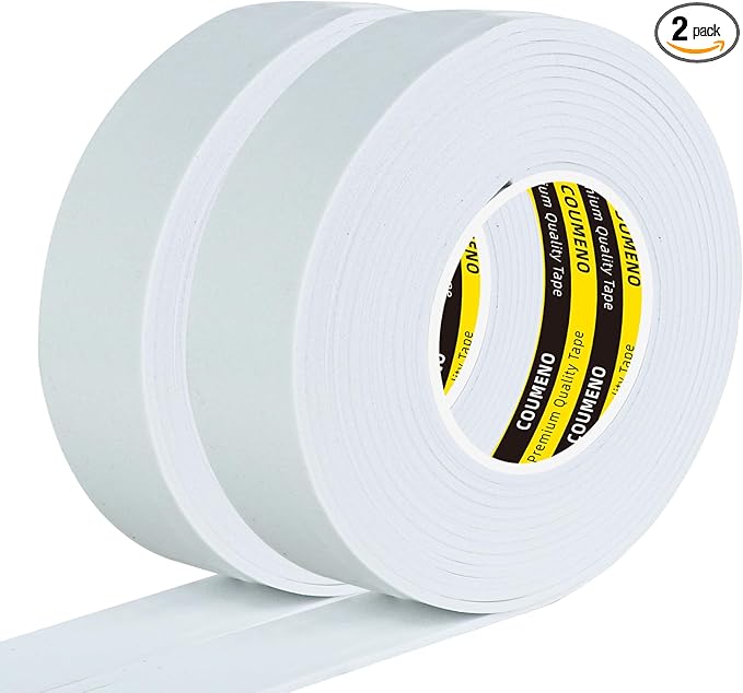 2 Pack EVA Single-Sided Adhesive Foam Tape 1.2inx9.84FT Single-Sided Sealing Strip Foam Pad Sponge Tape Window Weatherproof, Self-Adhesive Insulation Sealing Tape White