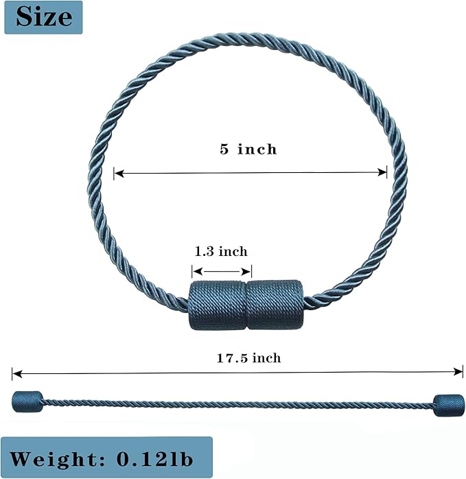 4 Pack Blue Strong Magnetic Curtain Tiebacks Outdoor Elegant Decorative Tie Backs Modern Rope Tiebacks for Drapes Window Curtain Holdbacks for Draperies