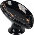 Soap Dish, Ceramic Soap Holder Self Draining Leaf Shape Bar Soap Holder, Marble Look Black Drain Soap Dish Holder for Bathroom, Easy to Clean Keeps Soap Dry, ANTIS'S HOME