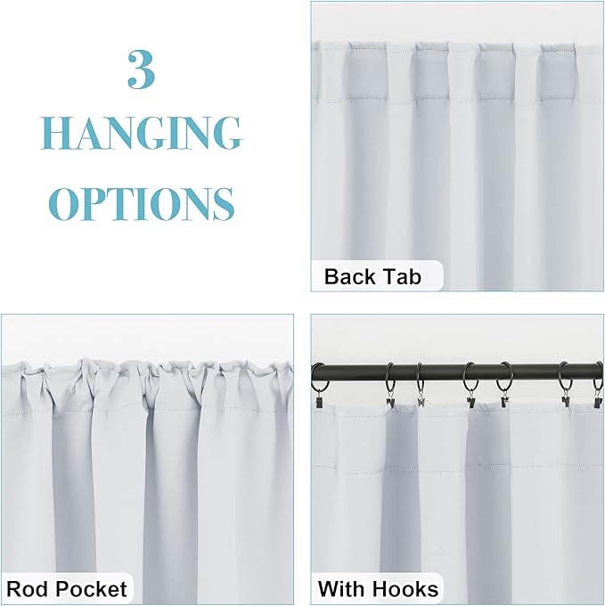 RYB HOME White Curtains for Bedroom - Room Darkening Curtains Back Loops Hanging, Privacy Window Drapes for Sunroom Kitchen Dining Engagement, 42 Wide x 54 Long, Grayish White, 2 Pcs
