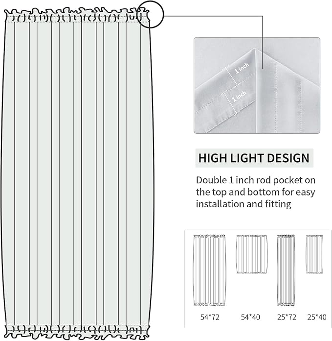 DWCN French Door Curtains – Rod Pocket Thermal Curtain for Doors with Glass Window, Kitchen and Patio Doors for Privacy, 54 X 40 Inch Length, 1 Curtain Panel with Tieback, Greyish White