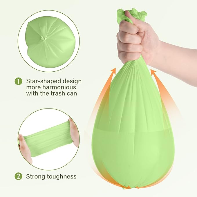 13 Gallon Trash Bags Compostable Compost Large Garbage Bag Extra Thick 1.1 Mil for Kitchen Bathroom BPI Certified 35 Counts, Green
