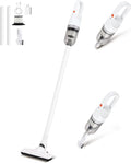 6-in-1 Lightweight Stick Vacuum Cleaner with 100W Powerful Motor, Mini Portable Household Handheld Vacuum Cleaner for Domestic Hard Floors, Carpets and Pet Hair (White Cordless with Plug)