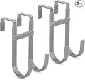 FYY Over The Door Hooks - 2 Pack Heavy Duty Dual-Hook Organizer Hanger with Non-Slip Rubber for Towels, Clothes, Hats & Bags Use in Bathroom, Bedroom, Kitchen - Fits Interior Doors Up to 1 3/8" Grey
