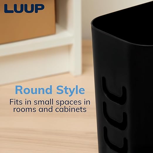STORi Luup Bathroom Wastebasket, Secure Grocery Bags, Plastic Garbage Container for Vanity, Laundry Room, Kitchen, Office, 2.5 Gallon, Black, Made in USA