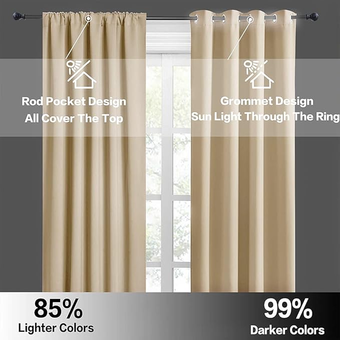 RYB HOME Dorm Curtains Room Darkening, 45 inch Length Privacy Window Treatment Thermal Insulated Covers for Shortage Room Studio Nursery, W34 x L45 inch, 2 Panels, Biscotti Beige