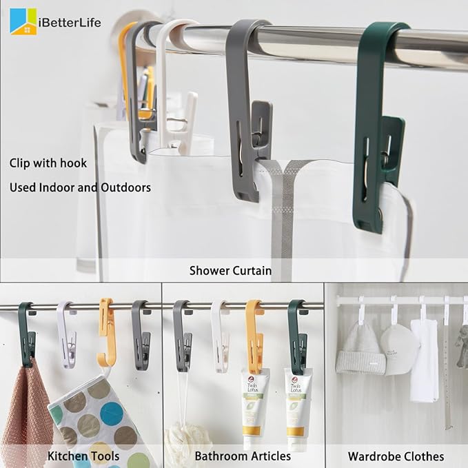 iBetterLife Laundry Hooks Hanging Clips - 8Pcs Heavy Duty Outdoor Clothes Pins, Closet Organizer Single Clip Hangers Clamps Socks Boot Bras Underwear Kids Towels for Bathroom Wardrobe Kitchen Office