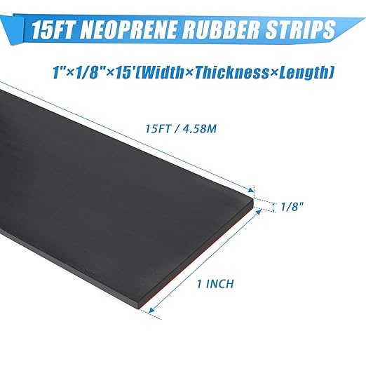 Neoprene Rubber Sheets & Strips with Adhesive Backing - 1" Wide x 1/8" Thick x 15' Long
