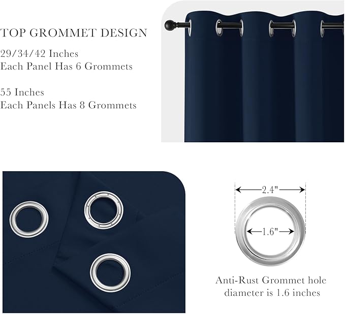PONY DANCE Navy Blue Blackout Curtains for Bedroom 84 Inch Length 2 Panels Set, Privacy Thermal Insulated Room Darkening Grommet Drapes for Living Room Window, W34 x L84 Inch