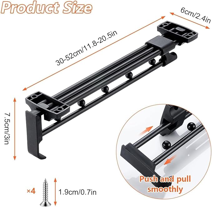 30cm Pull Out Closet Rod Heavy Duty Retractable,17 FT Indoor and Outdoor Retractable Clothesline,Wall Mounted Stainless Steel Retractable Clothesline (Dark Black)