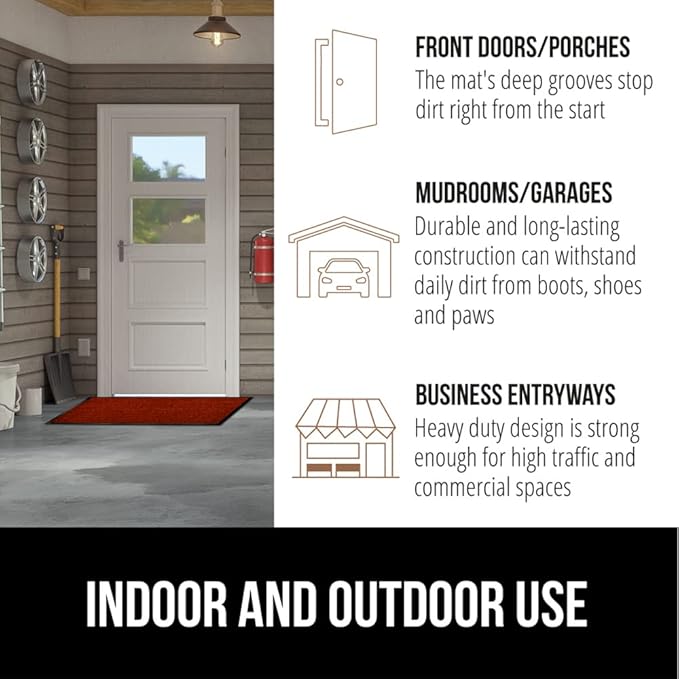 GORILLA GRIP Traffic Guard Door Mat, 2 Pack, Heavy Duty Waterproof Doormat, Commercial Office Space Welcome Mats, Stain and Fade Resistant, Low Profile, Strong Rubber Backing, 35x23, Red