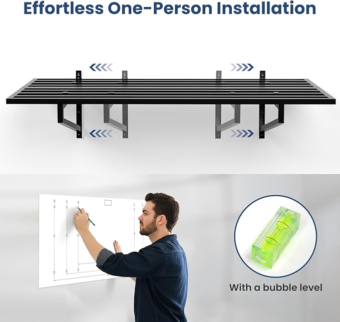 3-Pack Garage Wall Shelves, 2' x 4' Heavy Duty Wall Mounted Storage Rack with 9 Hooks, 750 lbs Capacity (250 lbs Each), Steel Garage Organization Shelving for Tools, Bins, and Power Equipment