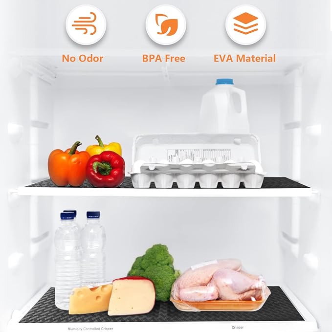 Shelf Liners for Kitchen Cabinets Refrigerator Liners Waterproof & Oil-Proof Kitchen Cupboard Liner Non-Slip Drawer Mats EVA Material Non Adhesive Fridge Liner for Shelves -Black 17.5 x 157.4 Inches