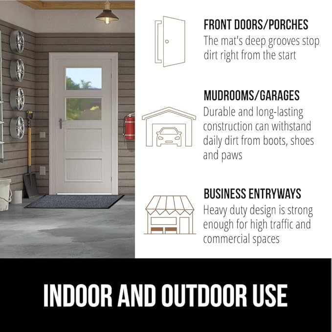 GORILLA GRIP Traffic Guard Door Mat, 2 Pack, Heavy Duty Waterproof Doormat, Commercial Office Space Welcome Mats, Stain and Fade Resistant, Low Profile, Strong Rubber Backing, 35x23, Gray