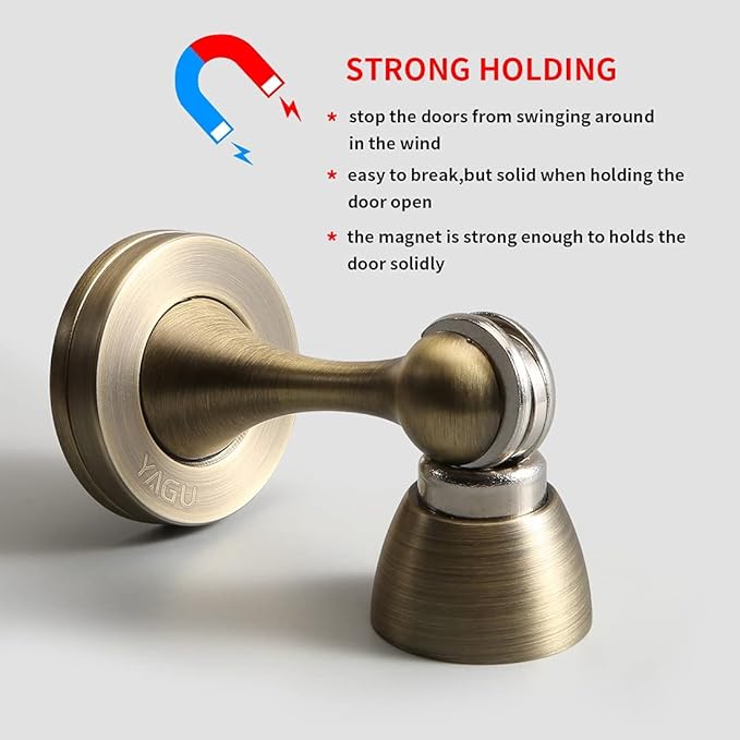 YAGU Magnetic Door Stopper 2 Pack, Zinc Alloy Brushed Bronze Door Stops Door Catch Holder Wall Floor Mounted, Magnet Metal Soft-Catch