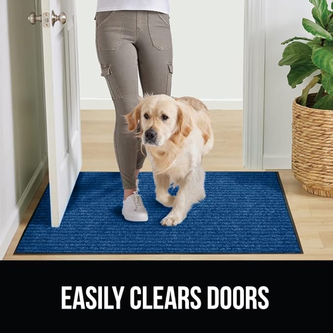 GORILLA GRIP Traffic Guard Door Mat, 59x24, Heavy Duty Welcome Mats, Commercial Office Space Doormat, Waterproof, Fade Resistant, Strong Rubber Backing, Low Profile, Shoe and Boot Scraper, Blue