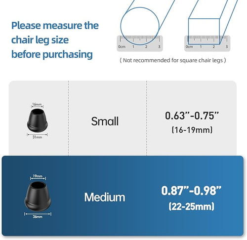 1 Inch Heavy Duty Rubber Chair Leg Caps - 8 PCS Non-Slip Furniture Floor Protectors with Metal Inserts for Wood, Tile, Carpet - Fits Chairs,Stools,Bar Stools