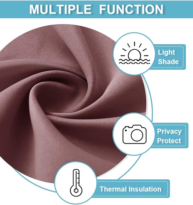 RYB HOME Living Room Curtains Blackout - Light Block Energy Efficiency Small Window Treatment Drapes for Kitchen Dining Baby Nursery Farmhouse Decor, W 42 x L 84 inch, Dusty Rose, 2 Panels