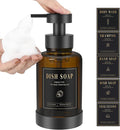 Luxspire Foaming Soap Dispenser, Glass Foam Pump Soap Dispenser, Non-Slip Silicone Sleeve & 5 Waterproof Labels, 15 Oz Refillable Liquid Bottle for Bathroom & Kitchen, Amber, 1 Pack