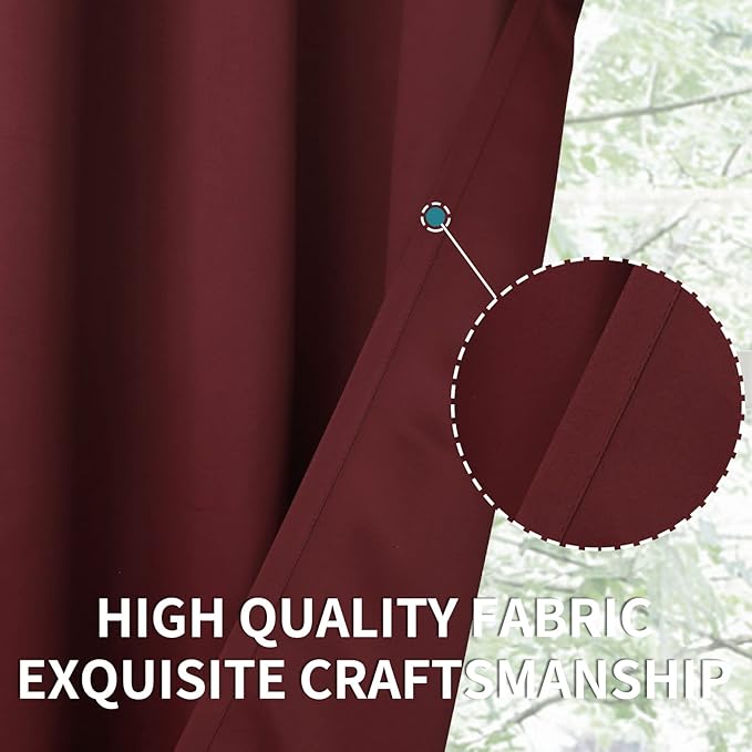 BGment Burgundy Blackout Curtains 84 Inch Length for Bedroom - Rod Pocket Thermal Insulated Room Darkening Shading Drapes for Living Room, 42 x 84 Inch, 2 Panels