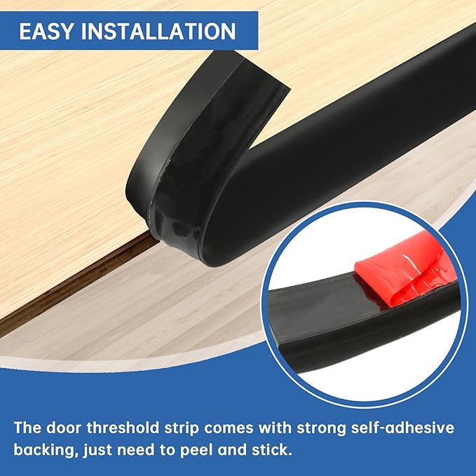 Vinyl Door Threshold Flooring Transition Strip Self Adhesive Carpet Edging Strip for Laminate Doorway Edge Threshold from 2/5" to 3/5" (Black, 3.3 Ft)