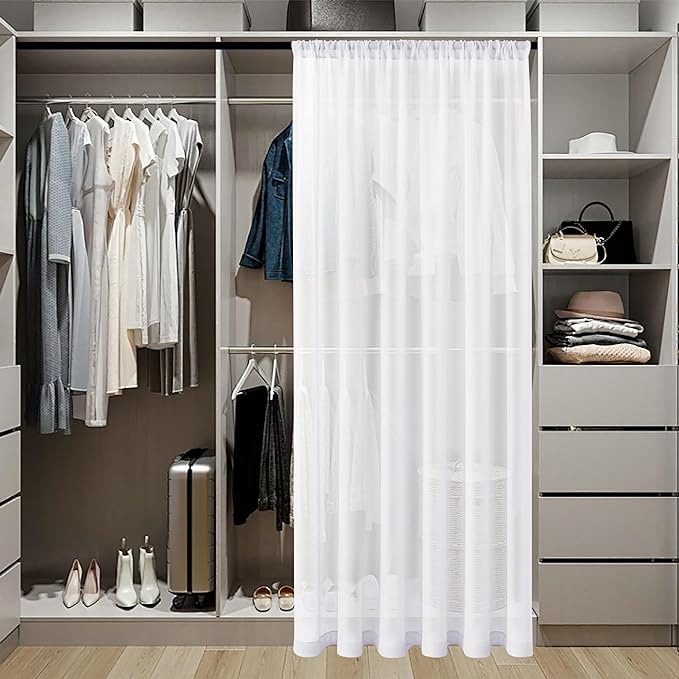 Tollpiz Sheer Door Curtain Closet Linen Textured Curtains Sheer Doorway Light Filtering Voile Patio Glass Door Rod Pocket Curtain French Door, 54 x 72 inches Long, White, Set of 1 Panel