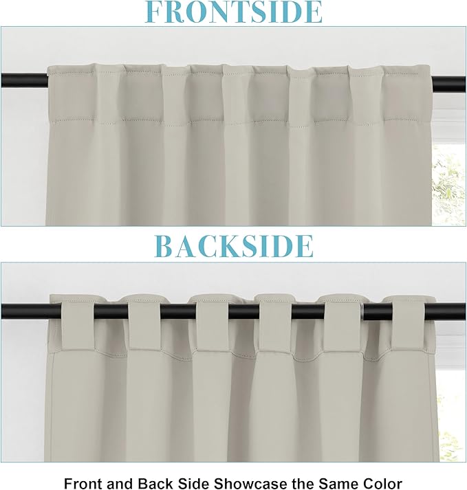 RYB HOME Blackout Curtains for Kitchen, Privacy Thermal Insulating Small Winow Curtain Shades for Classroom Bathroom Nursery Bedroom Cafe, W 34 x L 36, Natural, 2 Panels