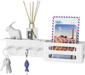 MKO Key Holder for Wall, 12.2In Mail Organizer Holder with Shelf, Metal Key Rack Adhesive Wall Mount, White