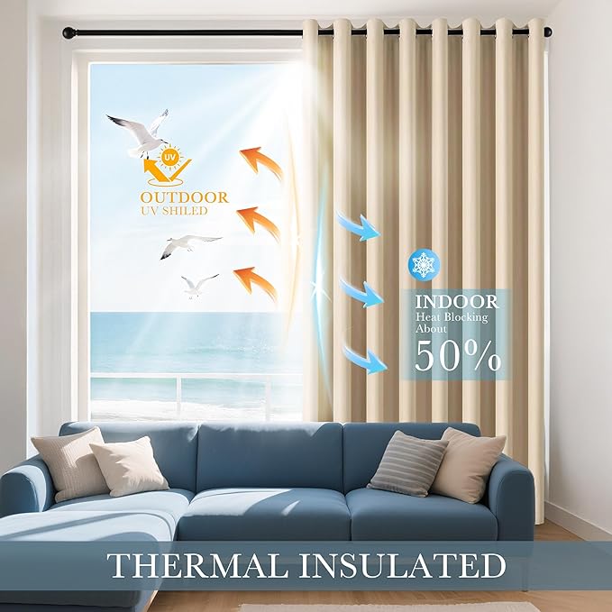 PONY DANCE Biscotti Beige Blackout Curtains for Bedroom 84 Inch Length 2 Panels Set, Privacy Thermal Insulated Room Darkening Grommet Drapes for Living Room Window, W34 x L84 Inch