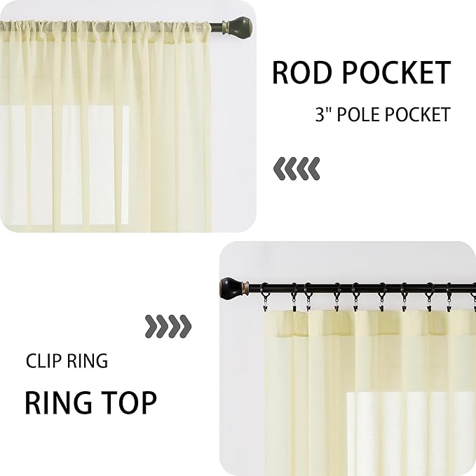 Tollpiz Sheer Door Curtains Closet Linen Textured Curtain Sheers Doorway Light Filtering Voile Patio Door Rod Pocket Curtains French Door, 54 x 80 inches Long, Transparent Yellow, Set of 1 Panel