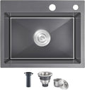 23x18 Inch Kitchen Sink, Handmade 304 Stainless Steel Sink, 9" Deep Single Bowl with Brushed Finish, Topmount with 2 Holes, R10 Tight Corner, for Modern Kitchen/RV/Outdoor Sink