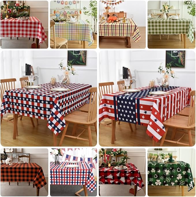 Classic Gingham Buffalo Xmas Tablecloth Fabric - Oblong 58x144 Inch Water Proof Checkered Table Cloth for Indoor Outdoor - Red Christmas Tree Table Cover for Christmas, Holiday, New Year