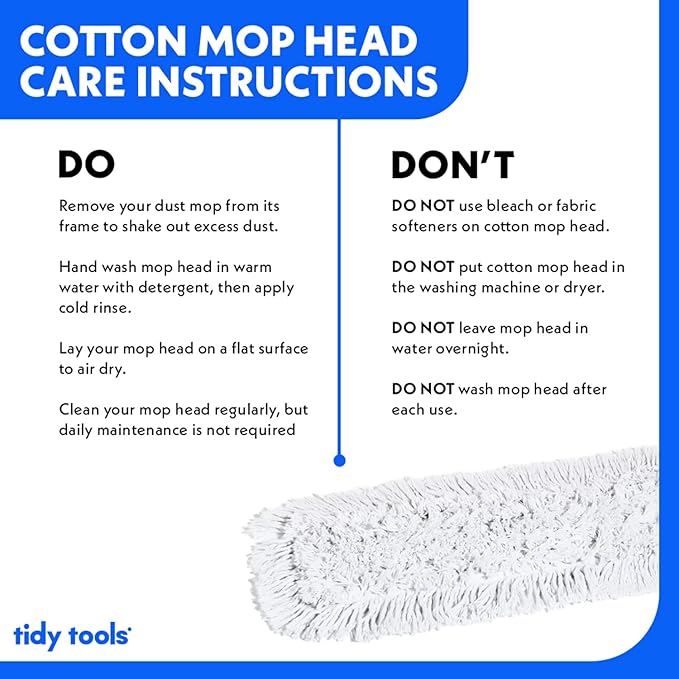 Commercial Dust Mop & Floor Sweeper, 48 in. Dust Mop for Hardwood Floors, Cotton Mop Head, Wooden Broom Handle, Industrial Dry Mop for Floor Cleaning & Janitorial Supplies