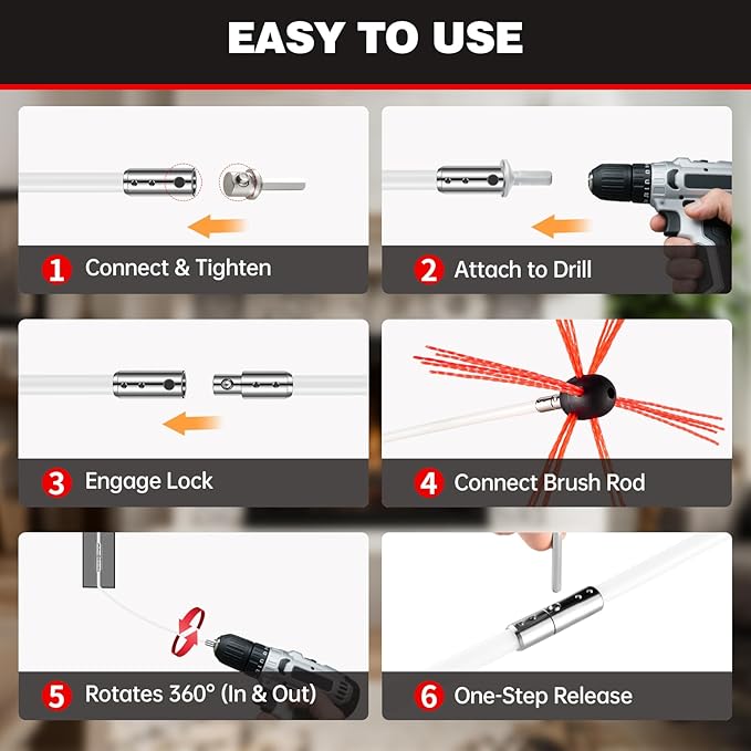 Chimney Sweep Kit - 46 Feet, Chrome Button Locking System, 14 Flexible Rods
