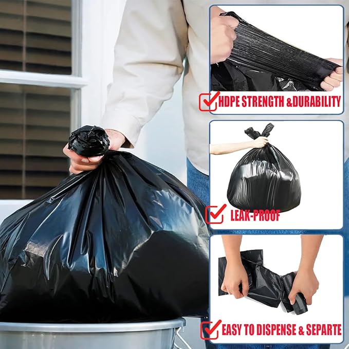 40-45 Gallon Lawn & Leaf Trash Bags, 50 Count Bulk, Black Garbage bags, Multi-purpose Trash Can Bin Liners for Home Commercial, Outdoor, Construction, Industrial