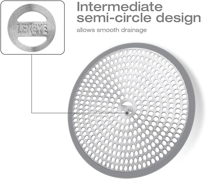 LEKEYE Shower Hair Catcher Drain Protector Strainer-Steel & Silicone 2 Pack