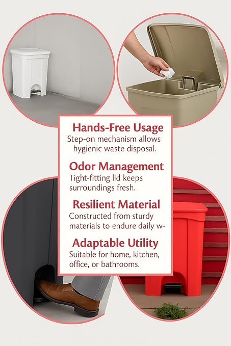 PRO&Family Step-On Trash Can with Lid, Plastic Waste Bin, Foot Pedal Operation (White, 18 Gallon)