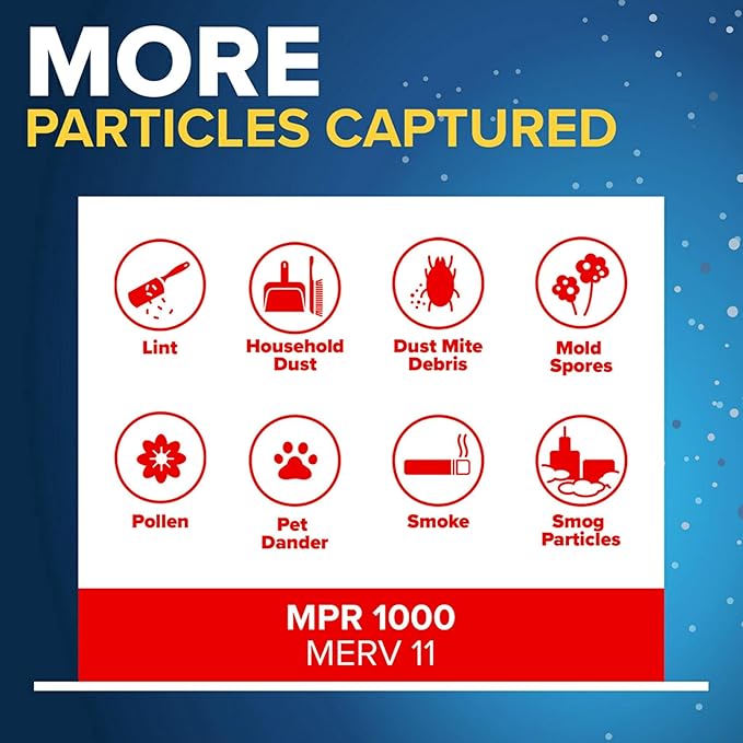 Filtrete 16x16x1 AC Furnace Air Filter, MERV 11, MPR 1000, Micro Allergen Defense, 3-Month Pleated 1-Inch Electrostatic Air Cleaning Filter, 4 Pack (Actual Size 15.81 x 15.81 x 0.81 in)