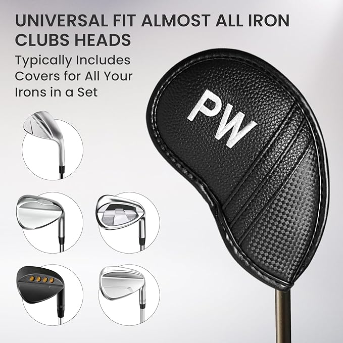 Amy Sport Golf Iron Head Covers Value 12 Pcs Set Thick Synthetic Leather, Protection Weatherproof Club Headcover Fit Universal Main Iron Wedge Golf Clubs for Men Women