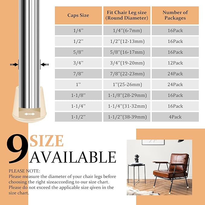 3/4" Round Rubber Chair Leg Tips Caps, Chair Leg Floor Protectors, Non-Slip Chairs Legs Caps, Stool Feet Protectors Cap, Folding Metal Chairs Legs Tip Replacement (White, 12 Pack)