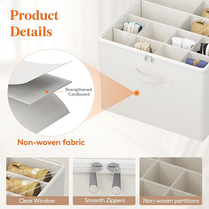 Lifewit Shoe Storage Organizer for Closet Fits 12-16 Pairs, Fabric Large Shoe Box Storage Container with Clear Cover, Foldable Bins Fit for Boots Heels Sneakers 17"(L) x 17"(W) x 12.5"(H) 1 Pack White