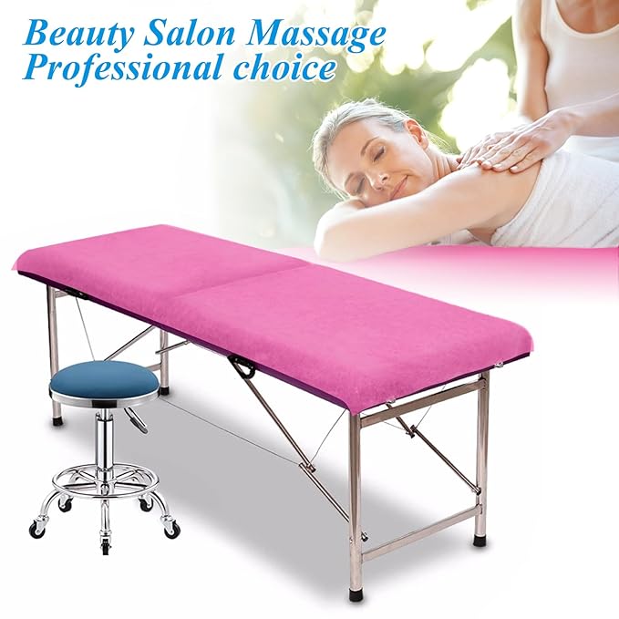 50Pcs Disposable Massage Table Sheets 31.5" x 71" Non-Woven Fabric Bed Covers for Ultimate Hygiene and Comfort in Massage, Tattoo, and Spa Treatments, Breathable and Durable Sheets(Pink)